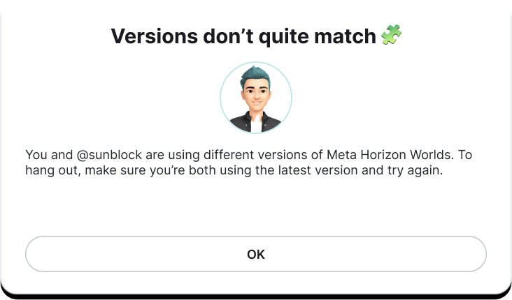 Versions don't match dialog